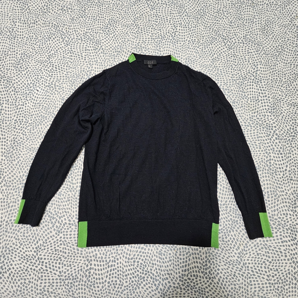 COS Black Crewneck Sweater with Green Details